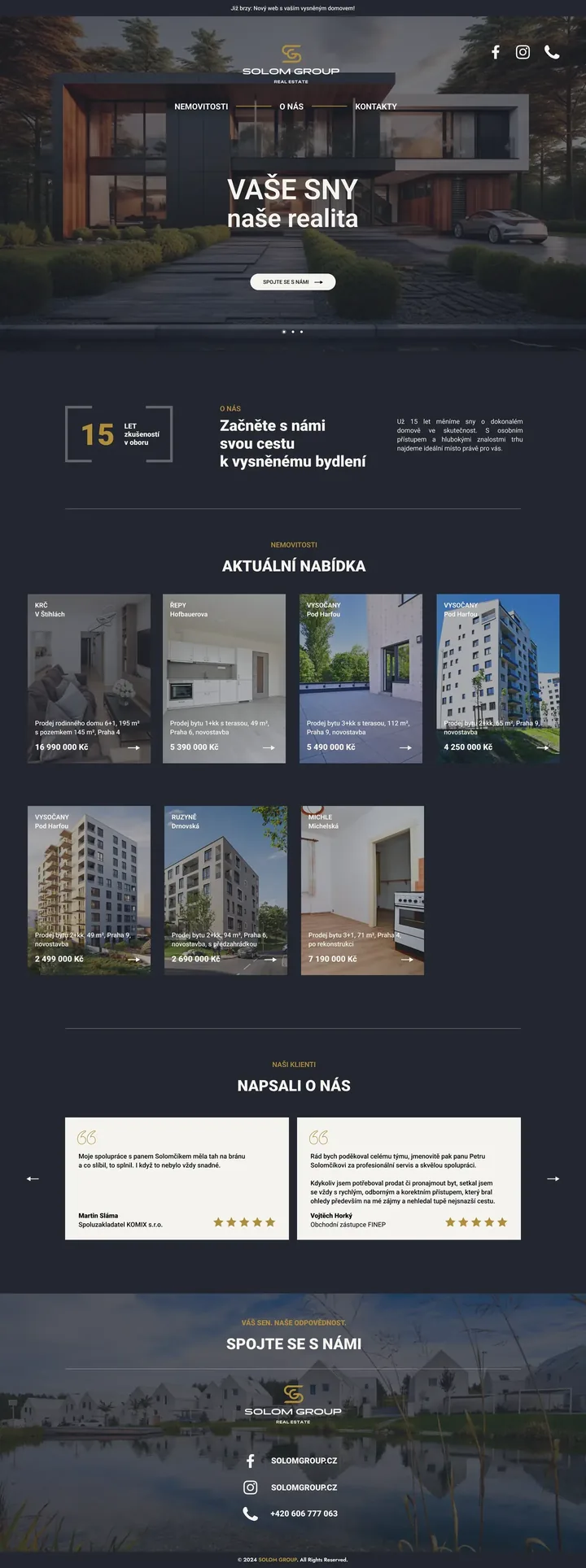 Jednostránkový web SOLOM GROUP · celá stránka
